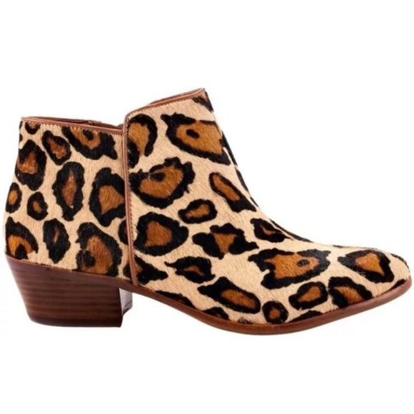 🆕 NWOT Sam Edelman Petty Leopard Bootie Cheetah Heel Zipper Brown Tan Black 4.5 - Picture 2 of 16